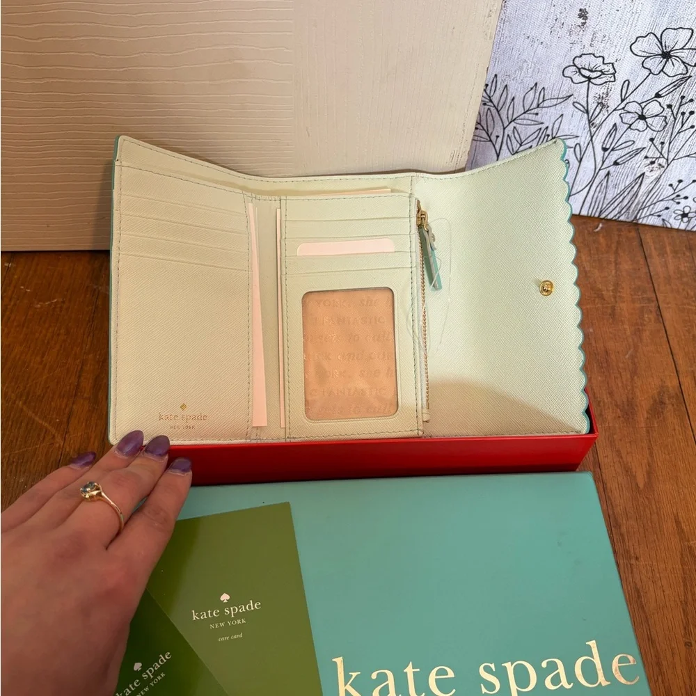 kate spade mint green scallop flap wallet